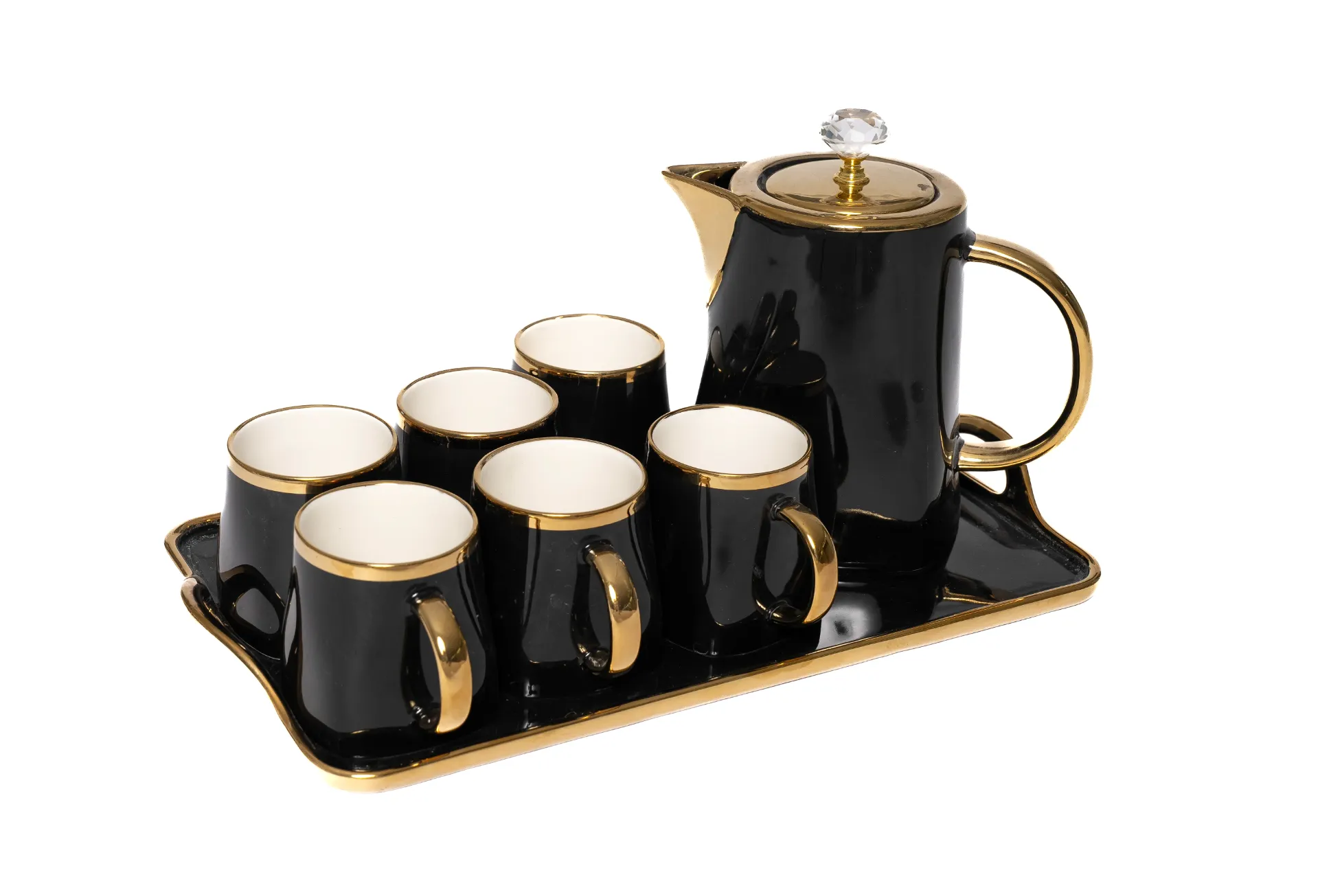 service à thé noir avec plateau en bamboo