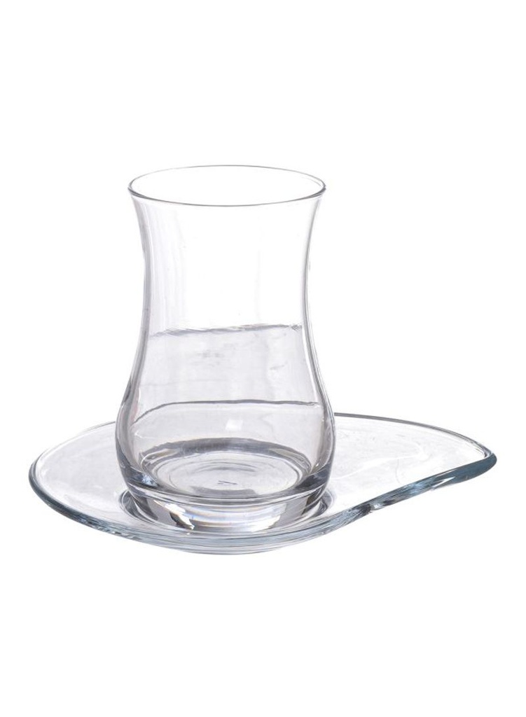 Premium Turkish Tea Glasses with Saucers 12 Pcs  Traditional Crystal Clear Glass Teacup Set  5.75 Oz