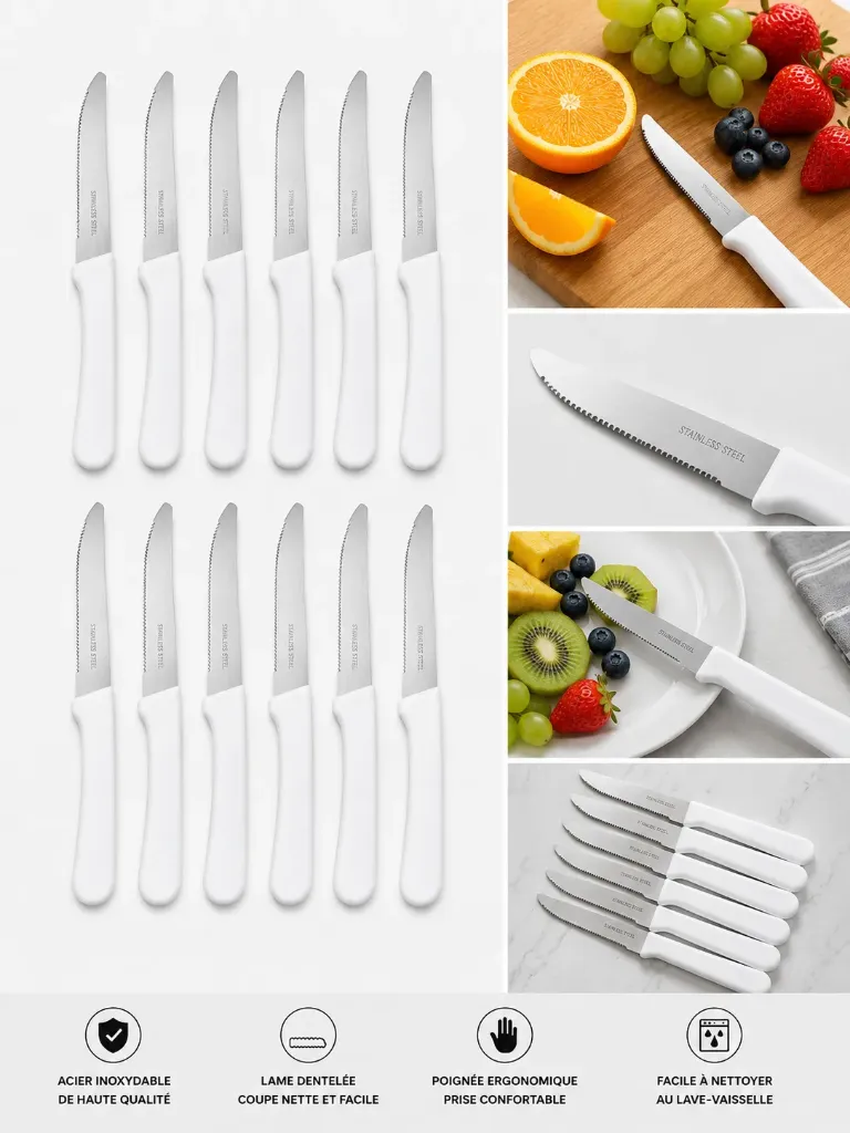 12 PCS COUTEAUX POUR FRUITTS BLANC